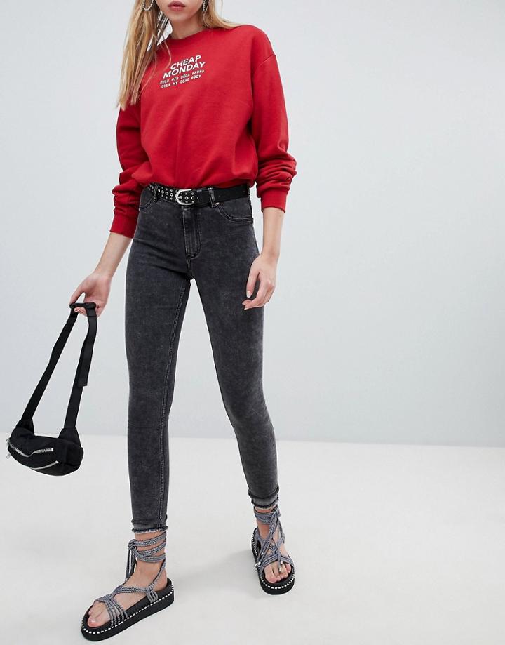 Cheap Monday Skinny High Rise Jean With Destroyed Hem - Black