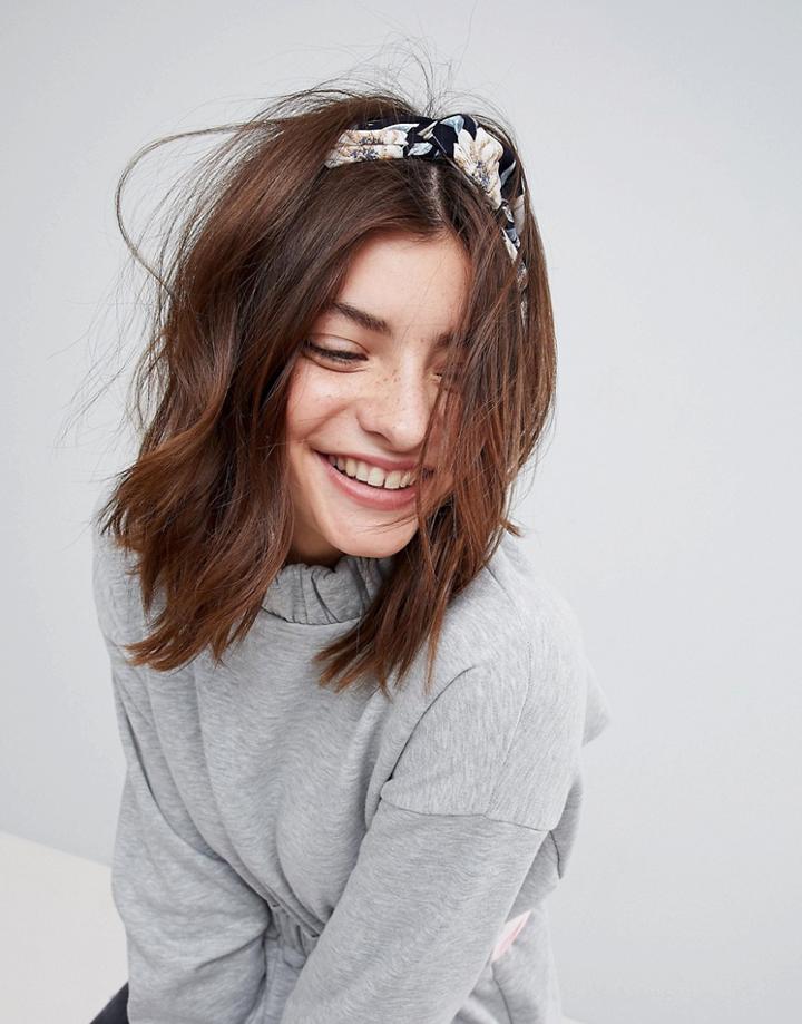Asos Dark Floral Twist Headband - Black
