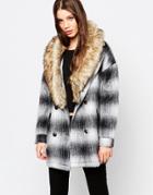 Bellfield Check Jacket With Faux Fur Trim - Black