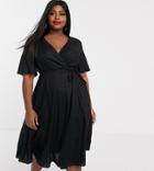 Simply Be Skater Midi Dress With Flutter Sleeve In Black