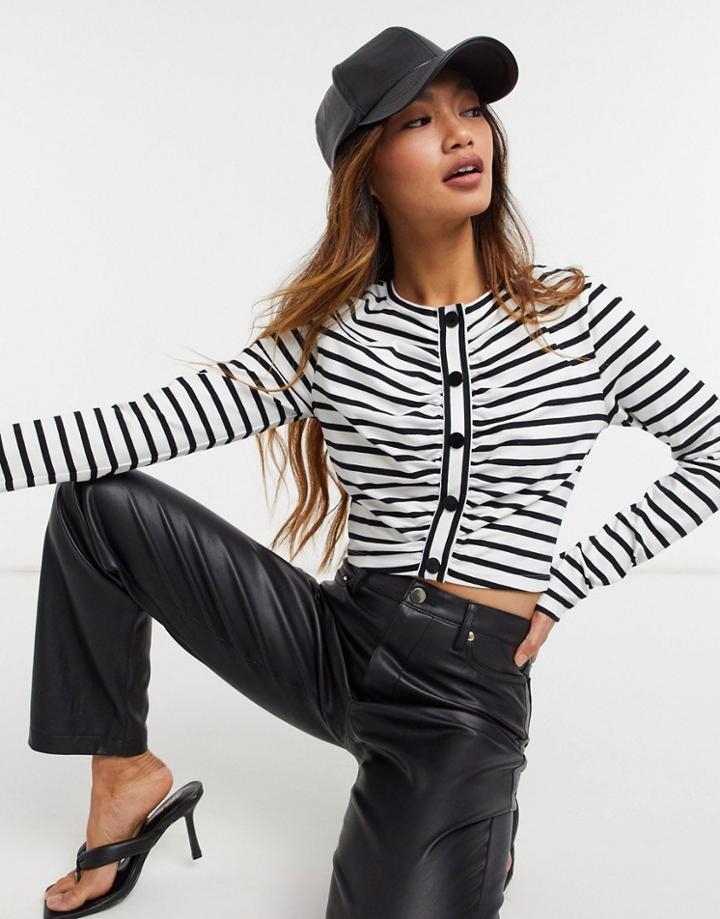 Derek Lam 10 Crosby Ruched Front Striped Top In Multi