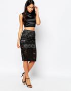 Rosie Fortescue Rome Midi Skirt In Sheer Stripe - Black