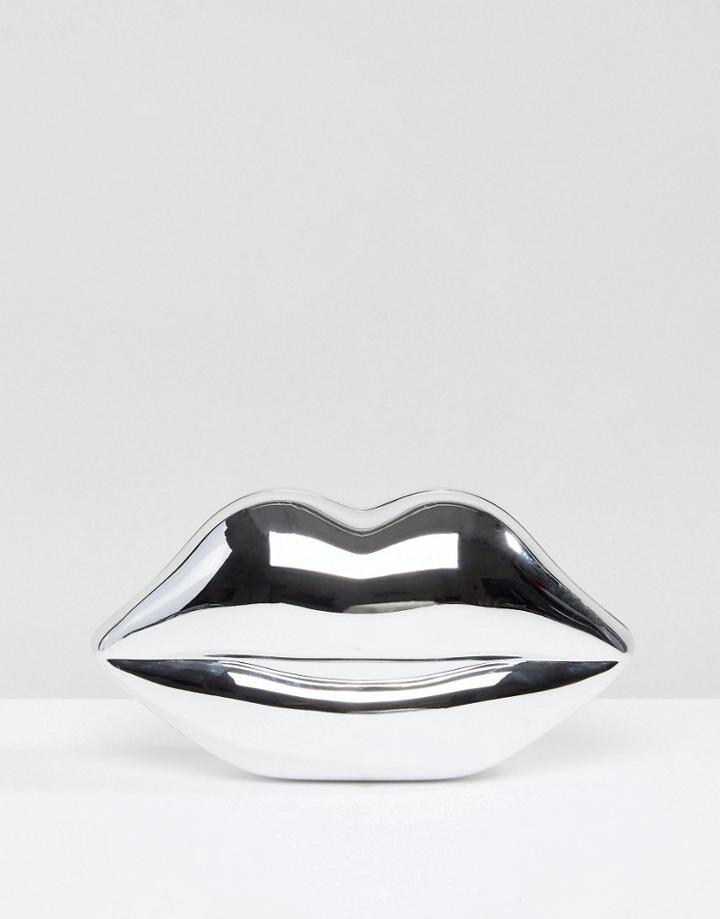 Lulu Guinness Silver Perspex Lips Clutch Bag - Silver