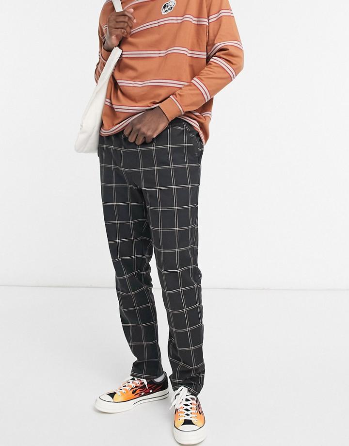 Asos Design Slim Pants With Elasticated Waist In Black Window Pane Check