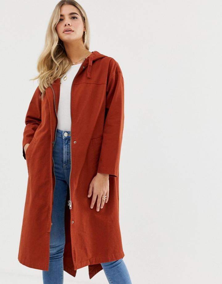 Asos Design Longline Lightweight Parka-brown