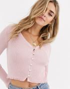 Miss Selfridge Crop Cardi With Pearl Buttons In Pink-black