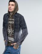 Reason Flannel Check Shirt In Dip Dye With Back Print And Raw Hem - Bl
