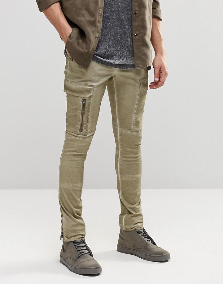Asos Super Skinny Cargo Pants With Zip In Washed Gray/ Brown - Chinchilla