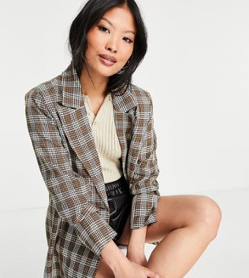 Urban Threads Petite Oversized Blazer In Brown Check