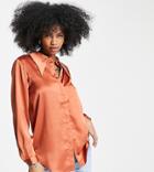 Object Satin Shirt With Exaggerated Collar In Copper