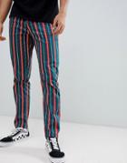 Asos Design Slim Pants In Bold Stripe - Green