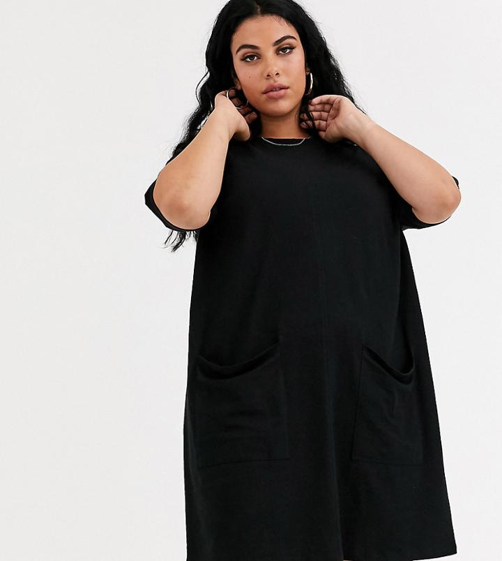 Asos Design Curve Cotton Double Pocket T Shirt Dress