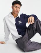 River Island Long Sleeve Block Polo In Navy