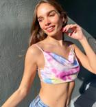 Labelrail X Hana Cross Tie Back Spaghetti Strap Crop Top In Tie Dye Satin-multi