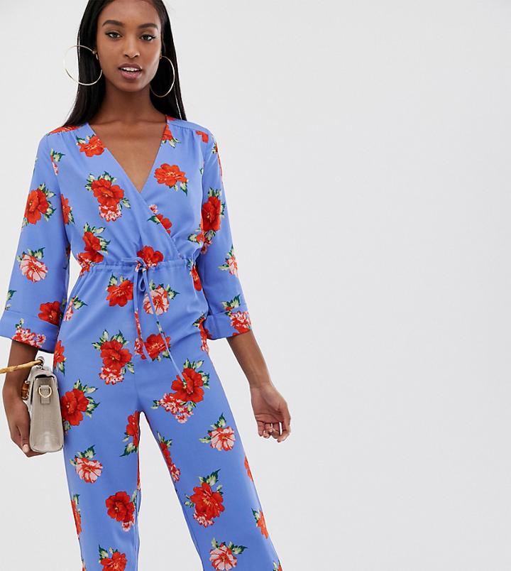 Fashion Union Tall Wide Leg Jumpsuit In Floral-blue