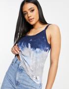 Calvin Klein Tie Dye Strappy Tank Top In Blue-multi