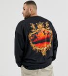 Asos Design Plus Oversized Fit Long Sleeve T-shirt With Sun And Cherub Back Print - Black