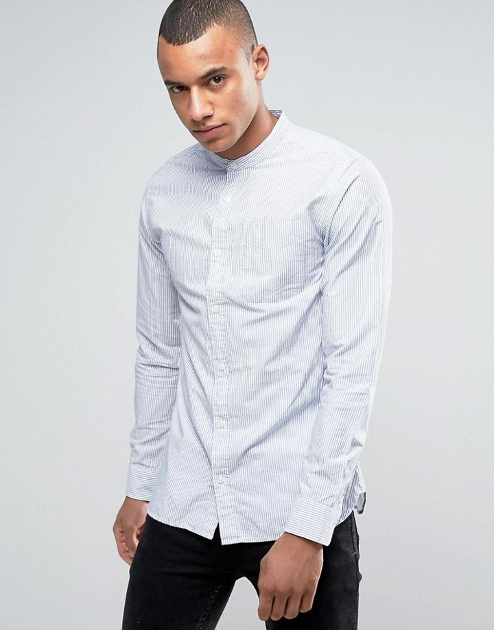 Jack & Jones Premium Slim Oxford Grandad Shirt - Blue