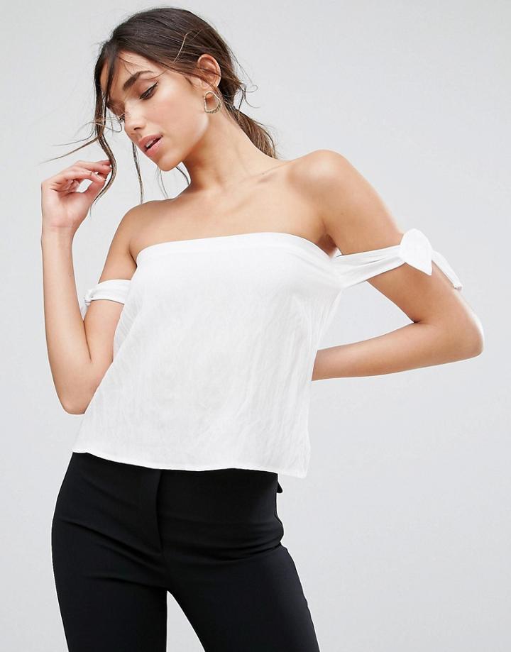 Unique21 Off The Shoulder Tie Blouse - White