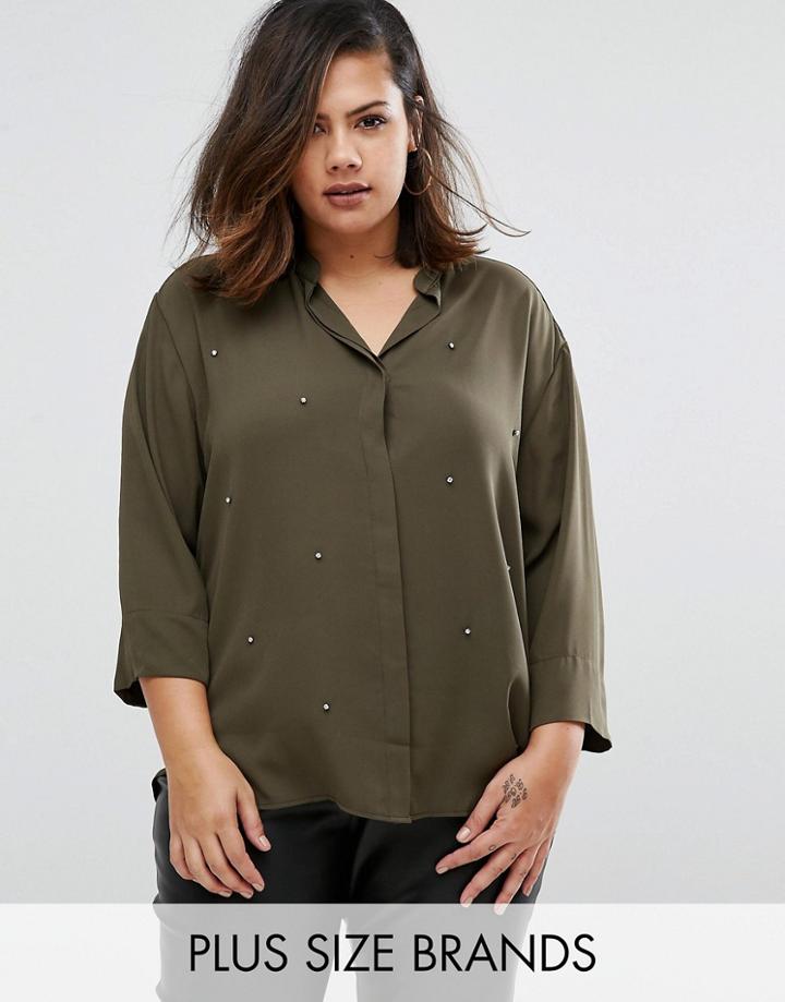 Elvi Plus Embellished Blouse - Green