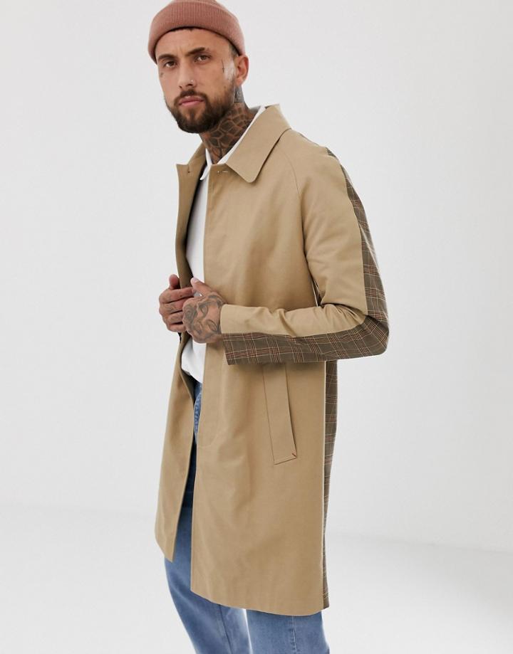 Mennace Mac Coat With Check Back Print-stone