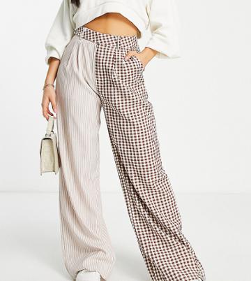 Missguided Petite Contrast Gingham Pants In Brown