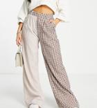 Missguided Petite Contrast Gingham Pants In Brown