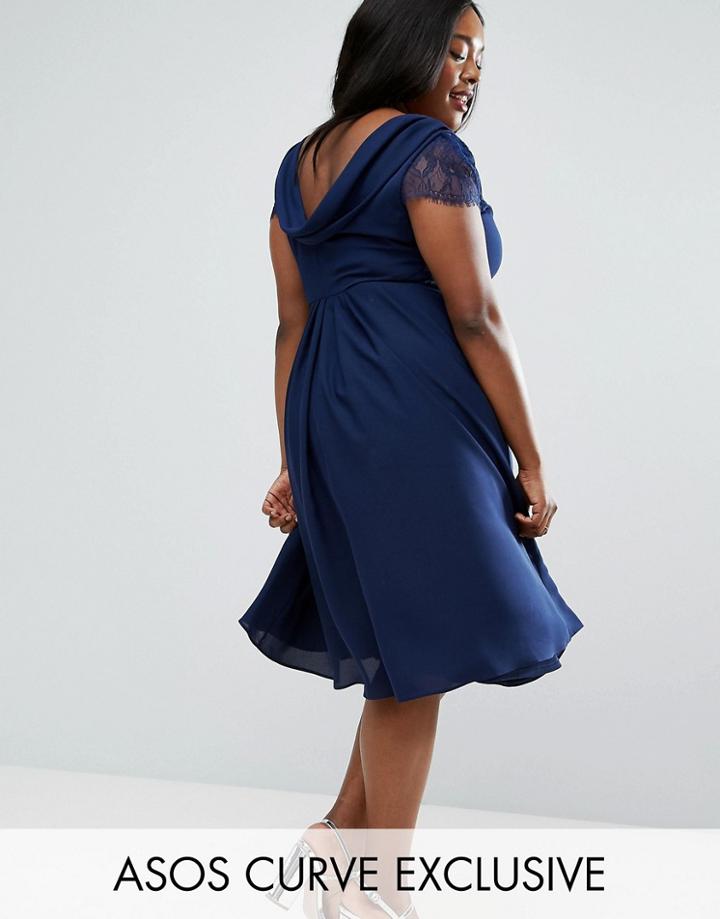 Asos Curve Kate Lace Cowl Back Midi Dress - Navy
