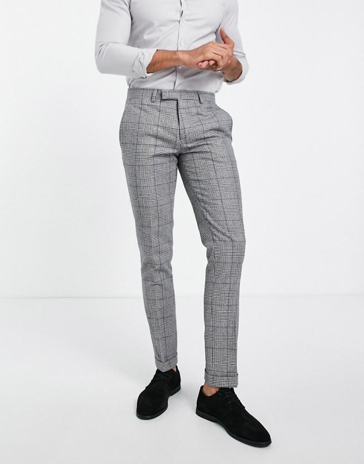 Twisted Tailor Suit Pants In Prince Of Wales Check-white