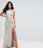 Tfnc Petite Highneck Metallic Maxi Dress With Back Knot