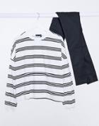 Asos Design Boxy Long Sleeve T-shirt In White And Black Stripe-multi