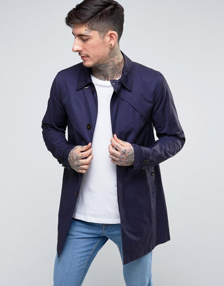 Pretty Green Mayfair Trench Coat In Navy - Navy