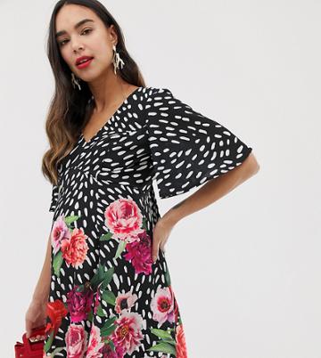 Blume Maternity Fluted Sleeve Midi Dress In Multi Floral - Multi