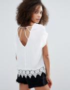 Dex Caged Back Blouse With Lace Detail - Cream