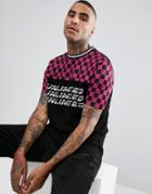 Asos Relaxed T-shirt With Color Block And Poly Tricot Checkerboard Yoke Print - Black