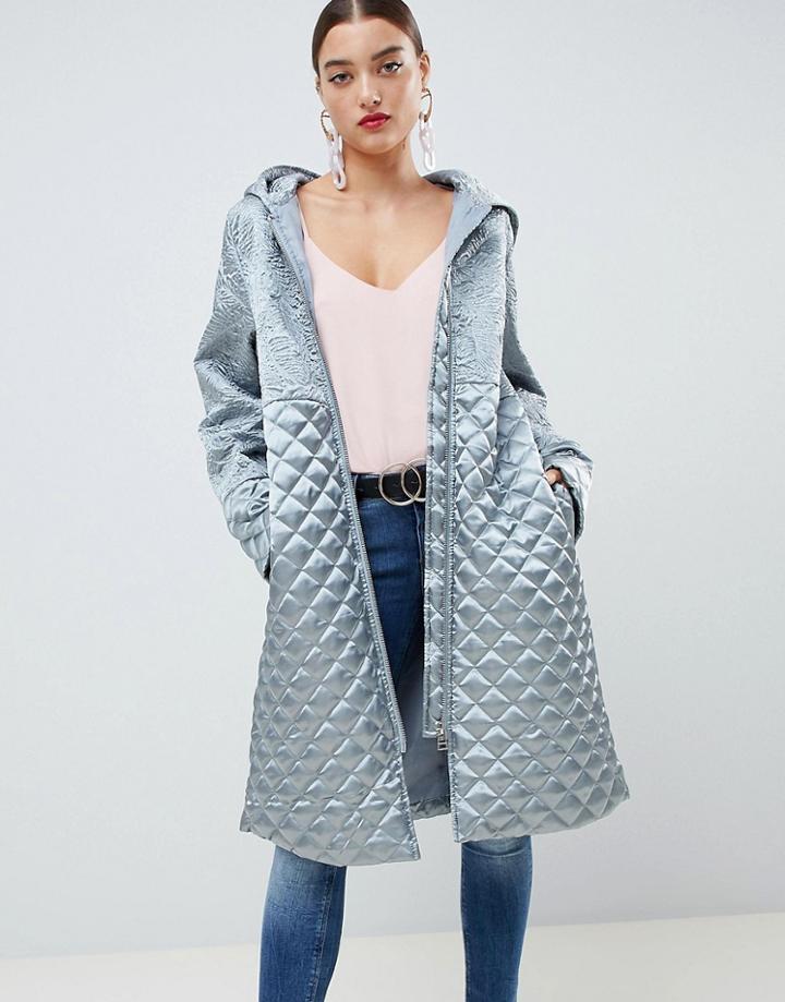 Asos Design Quilt Padded Satin Jacket-gray