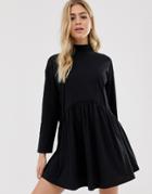 Asos Design High Neck Curve Seam Smock Dress - Black