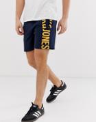 Jack & Jones Core Jersey Shorts With Leg Branding - Navy