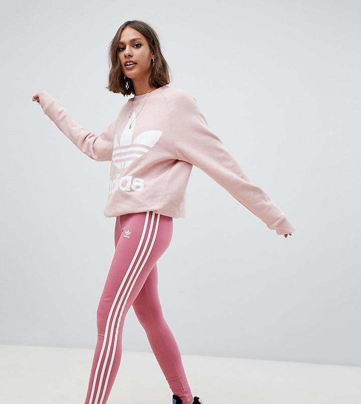 Adidas Originals Three Stripe Leggings In Pink - Red