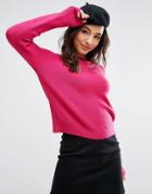 Asos Sweater In Fluffy Yarn With Crew Neck - Pink