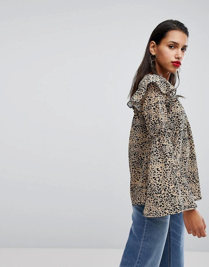 Neon Rose Blouse Will Bell Sleeves In Leopard - Multi