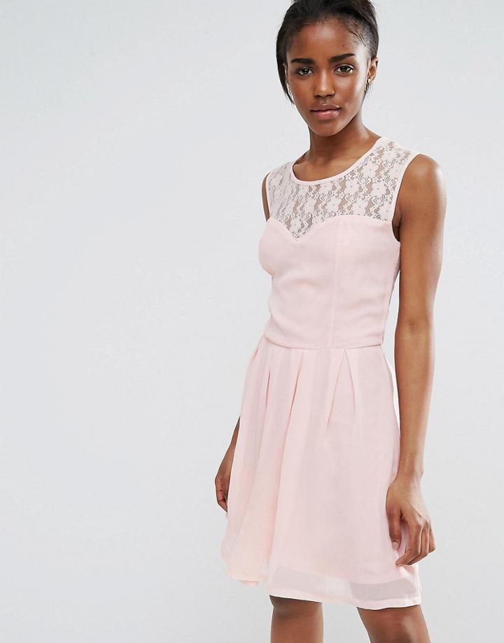 Pussycat London Lattice Detail Skater Dress - Pink