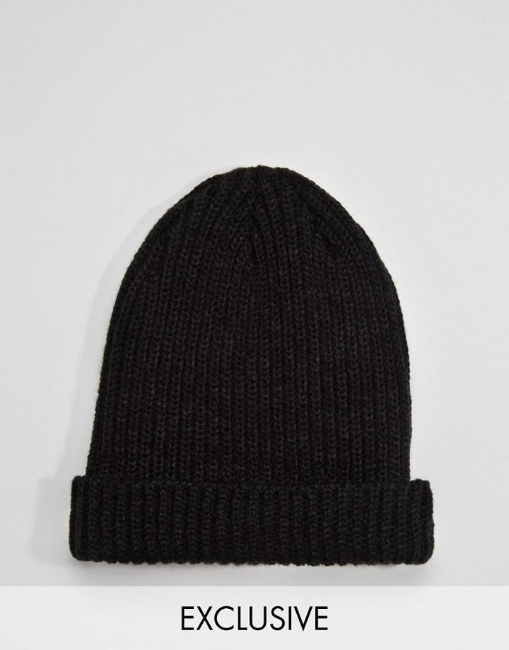 Reclaimed Vintage Mini Fisherman Beanie In Black - Black