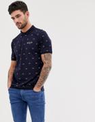 Nicce Polo With All Over Print In Navy - Navy