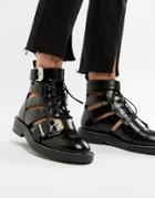Asos Design Premium Archer Leather Cut Out Ankle Boots - Black