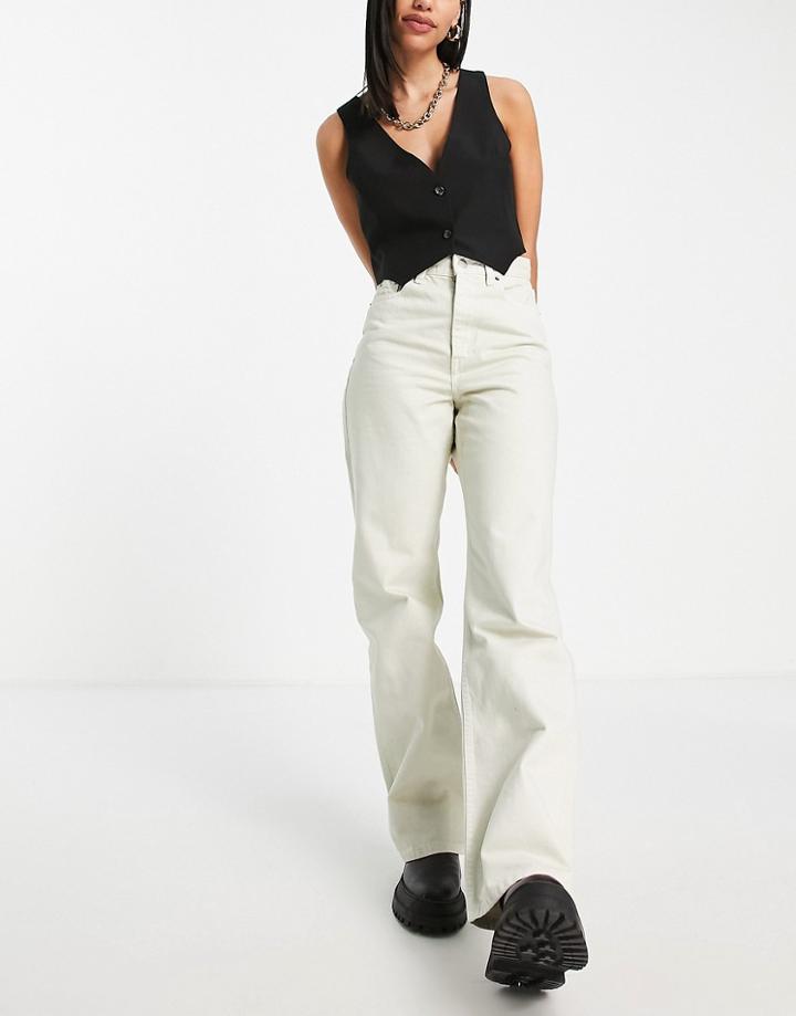 Dr Denim Echo Sky High Wide Leg Jeans In Ecru-white