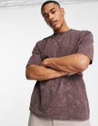 River Island Oversized Acid Wash T-shirt In Brown