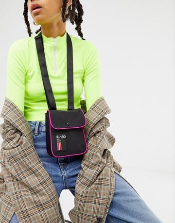Asos Design Messenger Bag With Neon Piping-black