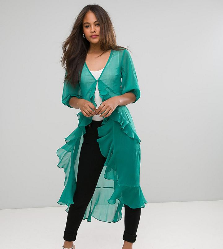 Asos Tall Ultimate Ruffle Maxi Tea Blouse In Chiffon - Green