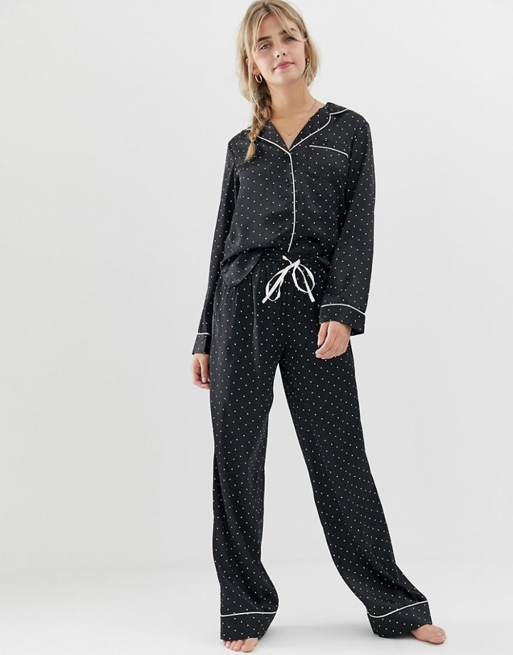 Asos Design Satin Spot Pyjama Pants - Black